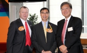 Club Steward Michael T H Lee (centre), Chief Executive Officer Winfried Engelbrecht-Bresges (left) and Chairperson of Hong Kong Council of Social Service Kennedy Liu (right).