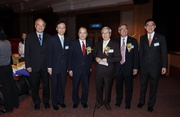 Secretary for Labour and Welfare Matthew Cheung (3rd left), Club Steward Dr Eric Li (3rd right), Executive Director, Charities, Douglas So (1st right), Chairman of the Committee on the Promotion of Civic Education Dr Joseph Lee (2nd right), Director of Social Welfare Patrick Nip (2nd left) and Chief Executive of ISS-HK Stephen Yau (1st left).