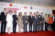 Club Chairman T Brian Stevenson and spouse (5th & 4th left), Deputy Director of the Liaison Office of the Central Peoplea?s Government in the HKSAR Wang Zhimin (6th right), Deputy Commissioner of the Ministry of Foreign Affairs of the Peoplea?s Republic of China in the HKSAR, Jiang Yu (2nd left), Legislative Council President Tsang Yok-sing (3rd left), Permanent Secretary for Education Cherry Tse (3rd right), Director of Broadcasting Roy Tang (4th right),  Assistant Director of Broadcasting Tai Keen-man (1st right), the Cluba?s Executive Director, Charities, Douglas So (1st left), HKFYG  President Dr Peter Tsoi (6th left), HKFYG Council Member Lester Huang (5th right) and HKFYG Executive Director Dr Rosanna Wong (2nd right). 