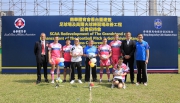 Jockey Club Chairman T Brian Stevenson (back row, centre), SCAA Chairman Wong Chun Nam (back row, 4th left), the Cluba?s Executive Director, Charities, Douglas So (back row, 1st right) pictured with SCAA CWB Rugby Team David Knights (back row, 1st left), Timothy Haywood (back row, 2nd right) and other team members.