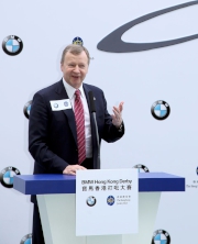 Mr Winfried Engelbrecht-Bresges, CEO of HKJC delivers a welcome speech at the press conference.
