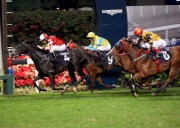 圖18、19、20:<br>
英國代表莫雅策騎「太奇妙」( 4號)勝出浪琴表國際騎師錦標賽第二關。