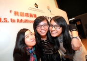 Students Toto Yeung (left) and Kristy Wong (right) and P.A.T.H.S. trainer Florence Wu (centre).