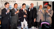 Dr Simon S O Ip (2nd left) and Kenneth Cheng (3th left) attends the press conference together with President of the title sponsor LONGINES Walter von Kanel (3rd right), LONGINES Ambassador of Elegance Aaron Kwok (1st right), Honorary President of the Masters Grand Slam Indoor Nelson Pessoa (2nd right) and Vice President of EEM Asia - the organiser of the Hong Kong Masters Matthieu Gheysen (1st left). 