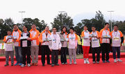 The Club's Chief Executive Officer Winfried Engelbrecht-Bresges (5th left); Executive Director, Charities, Douglas So (4th left); TWGHs Chairman Viola Chan (6th right);  2nd Vice-Chairman Ivan Sze (2nd left); local outstanding athlete So Wah-wai (2nd right) and ambassador Tavia Yeung (4th right) receive souvenirs.