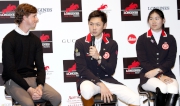 Kenneth Cheng (middle) together with Hong Kong rider Raena Leung (right) and London 2012 Olympics Gold medalist Ben Maher (left) meet the media.