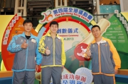 (from right): The 4th Hong Kong Games Sports Ambassadors Li Ching (Table Tennis), Wong Wing-ki (Badminton) and Yip Tsz-chun (Futsal).