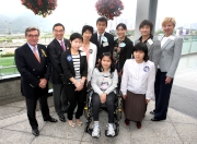 Club Chairman T Brian Stevenson (back row, 1st left); Hong Kong Sports Institute Chairman Carlson Tong (back row, 2nd left) and Chief Executive of the Hong Kong Sports Institute Limited Dr Trisha Leahy (back row, 1st right) with elite athletes including Mr Tang Peng (back row, centre), Ms Yu Chui-yee (back row, 3rd right), Ms Rosanna Sze (back row, 2nd right), Ms Annie Au (front row, left), Ms Wong Ka-man (back row, 3rd left), Ms Karen Kwok (front row, centre) and Leung Shu-hang (front row, right).