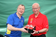 Photos 4, 5, 6:<br>
The Cluba?s Chief Executive Officer Winfried Engelbrecht-Bresges (Photo 4 left) presents a souvenir to Manchester United legends Sir Bobby Charlton (Photo 4 right), Denis Irwin (Photo 5 right) and Quinton Fortune (Photo 5 left). 