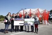 The Cluba?s Executive Manager, Charities (Projects) Winnie Yip (centre) pictured with HULU Culture Executive Director Iman Fok (1st left), Hong Kong Well-wishing Festival Convenor Chan Cho-leung (3rd left) and the design team of the outdoor exhibition hall in Lam Tsuen.