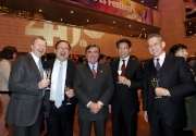 Jockey Club Chairman T Brain Stevenson (centre), Stewards Anthony Chow(1st right), Dr Donald Li (2nd left), Chief Executive Officer Winfried Engelbrecht-Bresges (1st left) and Permanent Secretary for Home Affairs Raymond Young (2nd right). 
