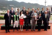Happy connections of Fabulous November pose for camera with the Hong Kong Jockey Club Stewards and CEO after receiving the trophy from the Hon Sir C K Chow, Steward of the Club at the presentation ceremony of the Griffin Trophy.