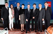 Club Steward Anthony Chow (2nd right), Permanent Secretary for Home Affairs Raymond Young (3rd right), Consulate-General of France in Hong Kong and Macau Arnaud Barthelemy (4th right) and spouse (2nd left), the Cluba?s Executive Director, Charities, Douglas So (1st right), Chairman of the Board of the Directors of Le French May 2012 Dr Andrew Yuen (1st left) and Board Member Michelle Ong-Cheung (4th left).